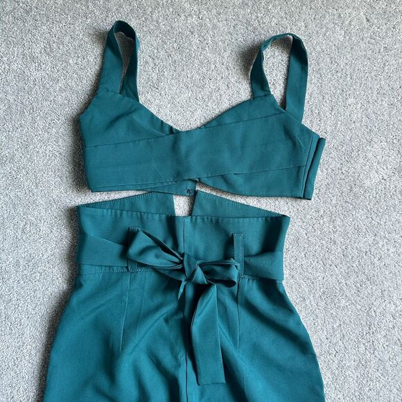 LIPINSKAYA BRAND Teal High Waist Pant and Crop Top Set, Size L - Picture 10 of 14